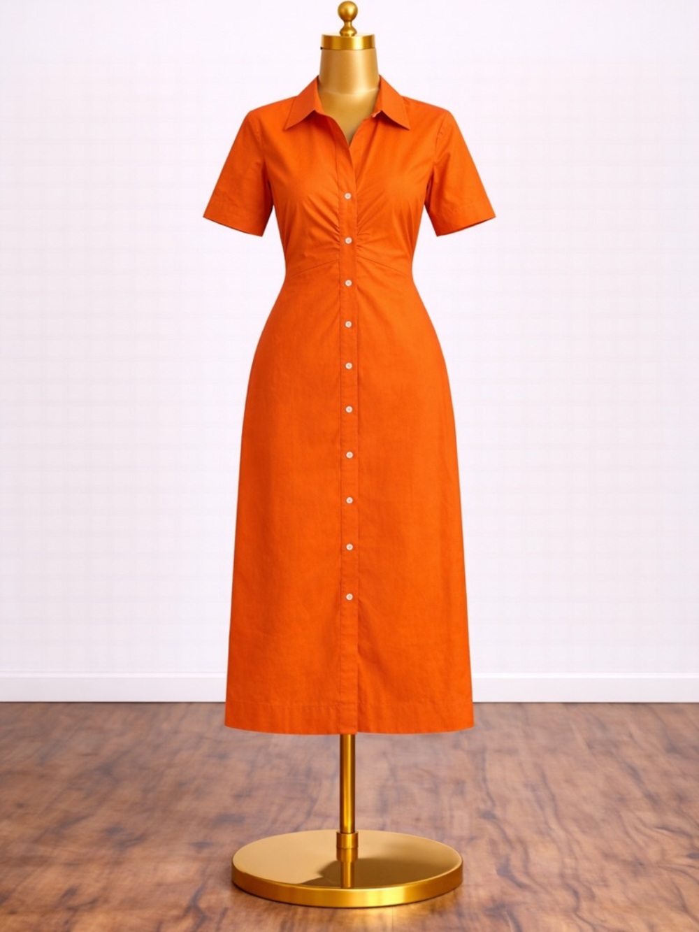 Zara Vibrant Orange Button-Front Midi Dress